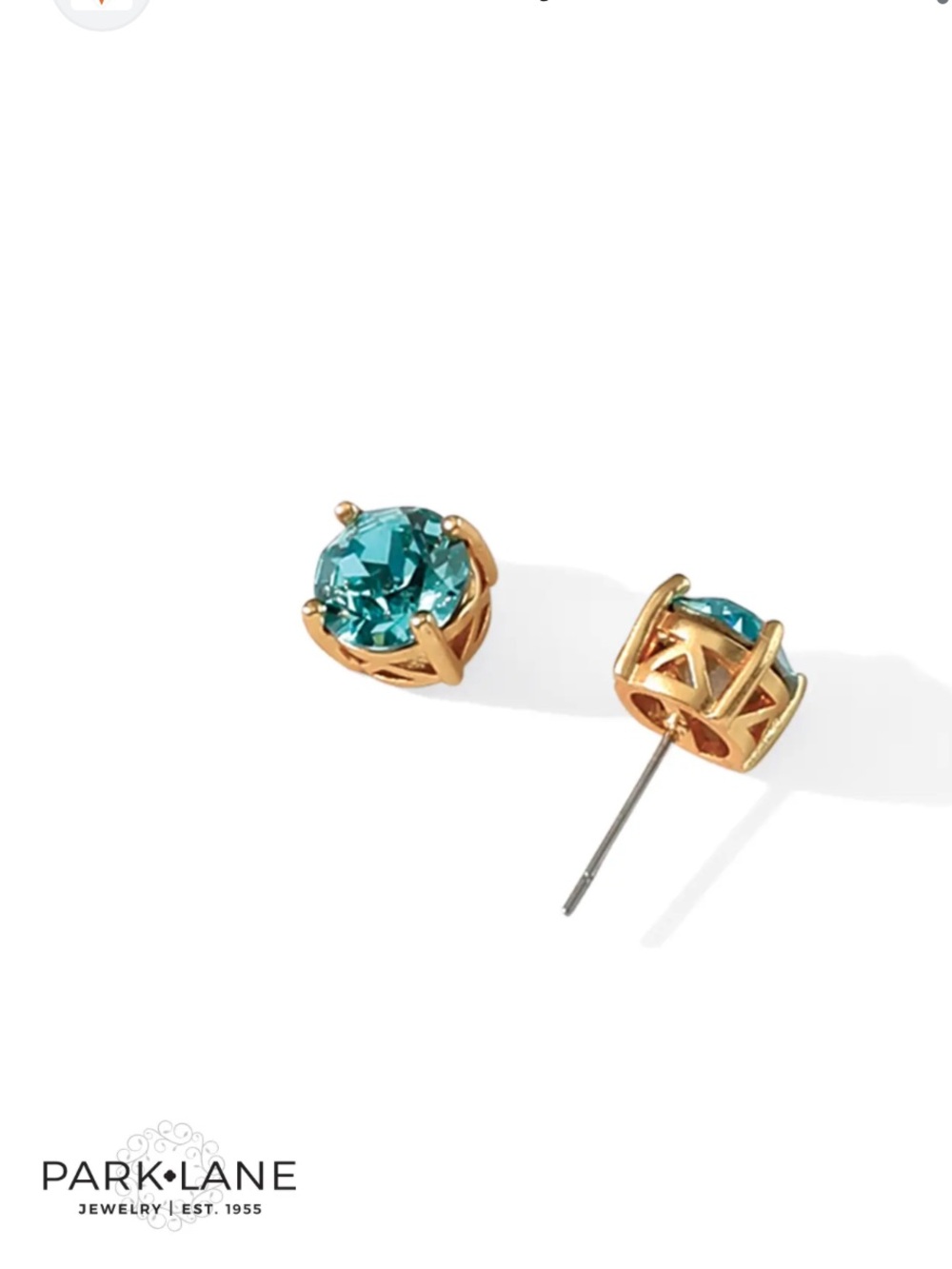 Park Lane Teal Swarovski Crystal Stud Matte Gold Earrings - Picture 3 of 8